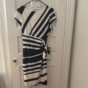 Cache Navy and White Midi Dress